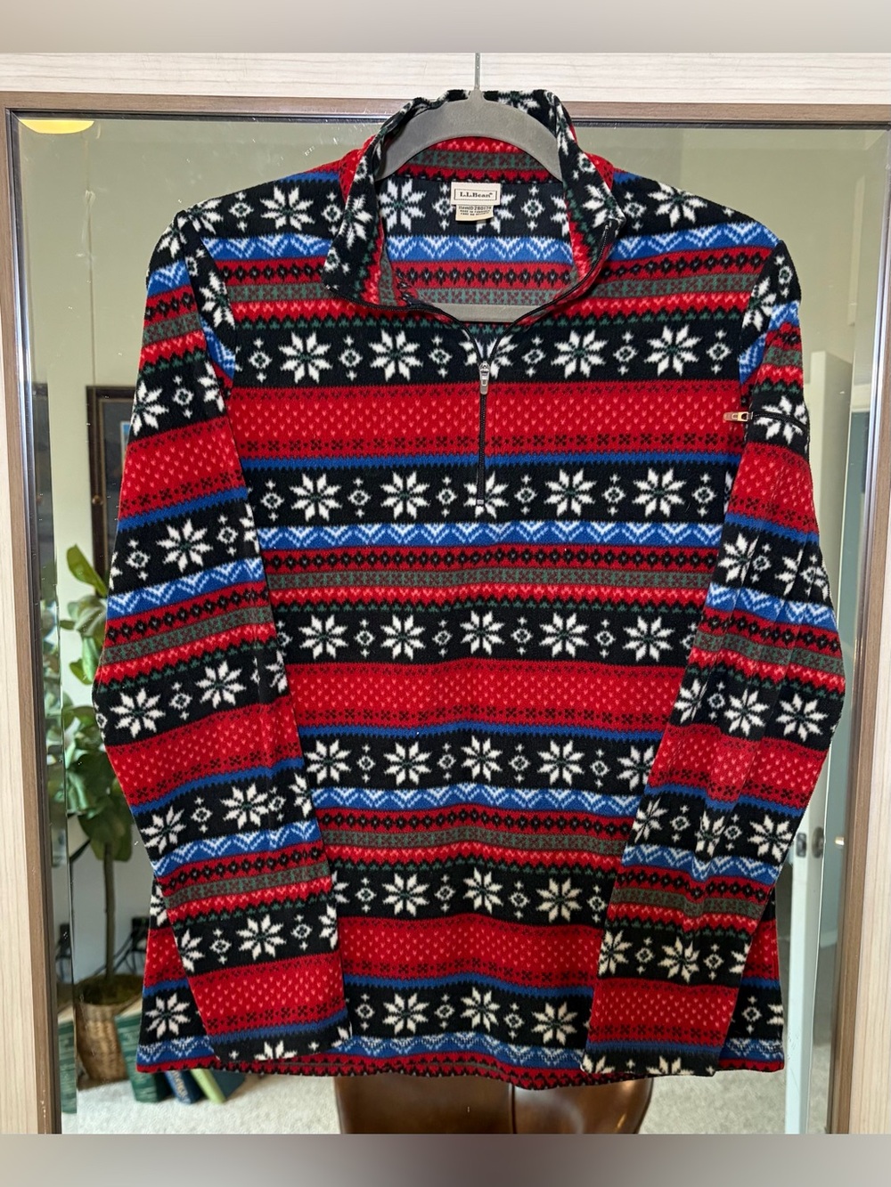 LL Bean Fleece Pullover Womens Small Base layer Snowflake Design 1/4 Zip Classic